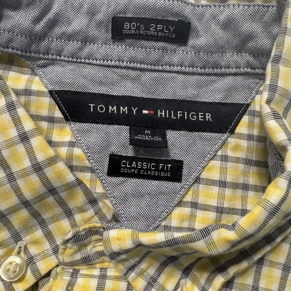 Tommy Hilfiger Men's Medium Classic Fit Plaid Shirt Yellow Blue Cotton - Picture 2 of 11